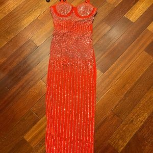Red Mesh Bodycon Sequin Dress